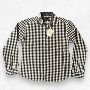 Lucky Luciano Men's Large Black White‎ Check Long Sleeve Button-Up Shirt